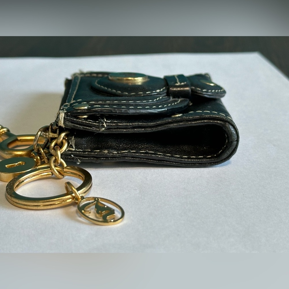 Juicy Couture Vintage Black Leather Keychain Charm Coin Purse Gold Accents - Picture 6 of 13